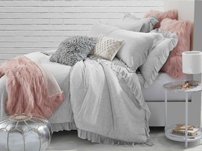 Faux fur, luxe, sophisticated and cosy themes in bedding are proving popular in dorm design this year, seen here at Bed Bath & Beyond.  Photo: Bed Bath & Beyond for The Home Front: Dorm room design that lives longer than your time on campus by Rebecca Keillor [PNG Merlin Archive]