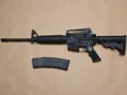Delta Police announced 94 charges have been laid against the Red Scorpion gang for running drug lines that provided cocaine and fentanyl. Shown us a Bushmaster rifle seized during the investigation.