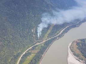 Highway 7 between Agassiz and Hope has been closed as crews works to contain a new wildfire burning along the road.