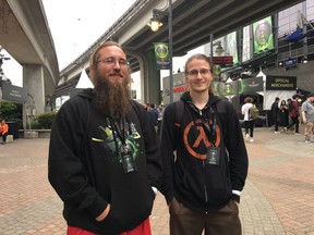 Brian Arndt, 26, left, of North Tonawanda, N.Y., and Mike Holst, 27, of London, Ont., flew to Vancouver to watch The International Dota 2 Championships, an eSports competition at Rogers Arena that is expected to draw $7.8-million in tourism spending.