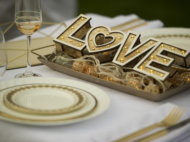 A place setting at the 7th Annual Le Dîner en Blanc  at the VanDusen Botanical Garden in Vancouver on Thursday.