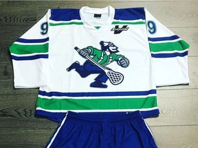A lacrosse team uniform designed by Xtreme Threads in Port Coquitlam.