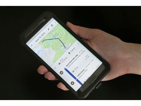 In this Wednesday, Aug. 8, 2018, photo a mobile phone displays a user's travels in New York. Google records your movements even when you explicitly tell it not to. An Associated Press investigation shows that using Google services on Android devices and iPhones allows the search giant to record your whereabouts as you go about your day.