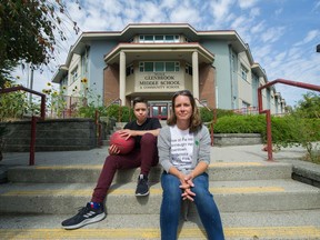 Danielle Connelly with 12yr old son Evan at Glenbrook Middle School in New Westminster, BC, August 29, 2018.