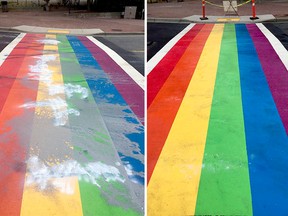 The White Rock RCMP detachment notified the City of White Rock of vandalism that occurred at the city’s rainbow crosswalk at approximately 12:15 a.m.