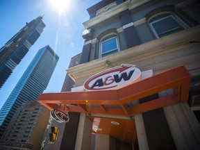 An A&W Restaurant in Toronto is photographed on Monday, July 9, 2018. People who occasionally avoid meat, vegetarians and even vegans increasingly have more options when parsing menus at restaurants. A&W Food Services of Canada Inc. last month launched a plant-based burger made by Beyond Meat, a celebrity-backed California-based company, whose burger uses ingredients including beet, coconut oil and potato starch to mimic beef's colouring, juiciness and chew.