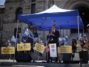 Back in 2014, then-B.C. NDP leader John Horgan spoke to hundreds of B.C. teachers, parents, students and other union supporters who rallied on the lawn of the B.C. Legislature to protest against then-Premier Christy Clark and her government's contract offer.