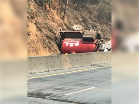 The driver of a truck that flipped on the Malahat highway (Highway 1) Wednesday has died.