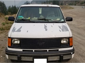 A white 1994 Chevrolet Astro van was seized by investigators near Boston Bar after a woman's body was found Wednesday. Investigators would like to speak with anyone that has information about this vehicle. [PNG Merlin Archive]