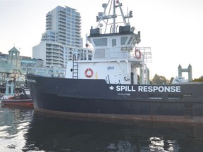 Vessels linked with the federal government's now-stalled marine spill response program are seen in Nanaimo harbour.