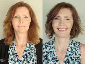 Michelle Hall is a 58-year-old retired high school teacher. She was feeling “old” and decided to treat herself with a style refresh. On the left is Michelle before her makeover, and on the right is her after.