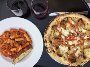 Rigatoni bolognese and Patate e Pipi pizza from Mangia e Scappa in Fort Langley.