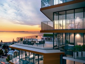 Large, cantilevered balconies are deliberately offset to maximize natural light, sunsets, water views and privacy.