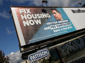 Sept 17/18 - Vancouver, BC Vancouverites for Affordable Housing, supporting Hector Bremner for mayor, their phone number on the billboard (at 2088 Main St.) is disconnected. ROB KRUYT PHOTO [PNG Merlin Archive]