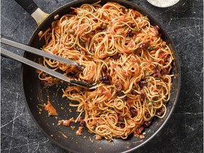 Skillet Pasta Puttanesca from the cookbook All-Time Best Sunday Suppers.