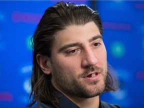 Defenceman Chris Tanev faced questions from the media before the Vancouver Canucks opened their training camp in Whistler last week.