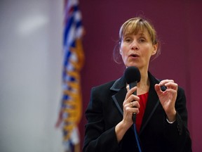 Shauna Sylvester speaks during the Vancouver city mayoral debate at SUCCESS in Vancouver on Sept. 23.