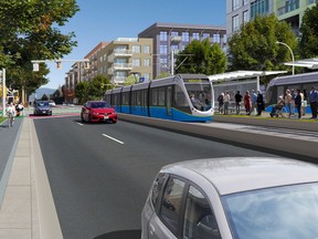 Rendering of Light Rail Transit on King George Blvd. at 76 Ave. in Surrey.