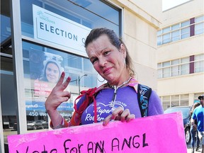 VANCOUVER, BC., September 5, 2018 -- Anglea Dawson, aka Roller Girl, outside the elections office after registering to run for Mayor of Vancouver in the October 20 civic elections in Vancouver, BC., September 5, 2018. (NICK PROCAYLO/PostMedia) 00054537A ORG XMIT: 00054537A [PNG Merlin Archive]