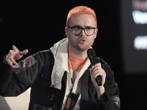 Christopher Wylie, a social researcher and data scientist from Victoria, holds a 'fireside chat' at Cambridge House's Extraordinary Future conference,  in Vancouver, BC., September 19, 2018.