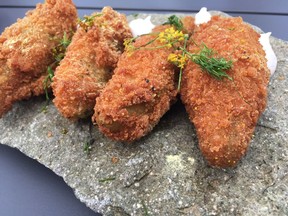 Milkweed pod fritters at Red Fox Club restaurant at Indigenous World Wines in Kelowna.