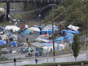 A homeless camp in downtown Nanamio, B.C., is seen Saturday, Sept, 22, 2018.