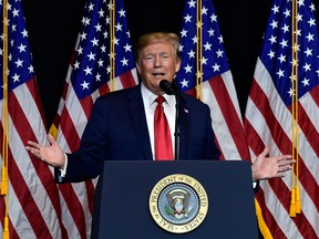President Donald Trump speaks during a fundraiser in Sioux Falls, S.D., Friday, Sept. 7, 2018