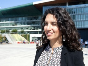 Valentina Branada on the plaza outside Surrey city hall after speaking at the Surrey Social Innovation Summit on Thursday, Sept. 6, 2018.