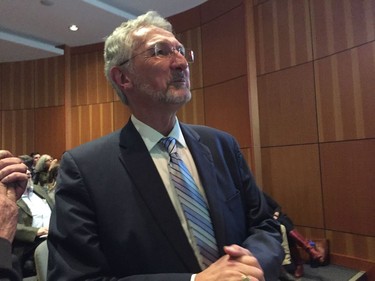 Nanaimo MLA Leonard Krog watches the results of his mayoral candidacy with supporters at the Vancouver Island Conference Centre on Saturday night.