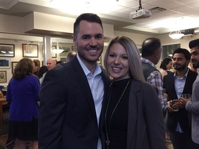 Brad West celebrates with his wife Blaire after being elected mayor of Port Coquitlam.