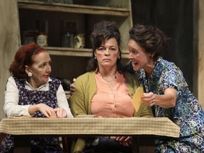 Eileen Barrett, Lucia 
Frangione and France Perras in Les Belles-soeurs, playing at the Gateway Theatre in Richmond.