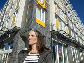 Lisa Westerhoff, associate with Integral Group outside The Heights, a passive house apartment building at 388 Skeena in Vancouver.