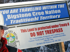 A photo taken in January 2003 of a sign for Bigstone Cree Nation.