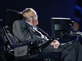In this Wednesday Aug. 29, 2012 file photo, British physicist Professor Stephen Hawking speaks during the Opening Ceremony for the 2012 Paralympics in London, Wednesday Aug. 29, 2012.