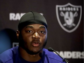 Then-Oakland Raiders wide receiver Amari Cooper at a press conference at the Hilton London Wembley hotel in London, U.K., on Oct.12, 2018.