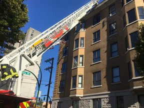 Vancouver Fire Rescue battle an apartment fire on Thurlow.