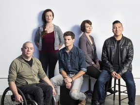 Adam Grant Warren, Luisa Jojic, Bob Frazer, Corina Akeson, and Braiden Houle star in Brad Fraser's Kill Me Now, on at the Firehall Arts Centre from Oct. 13-27.