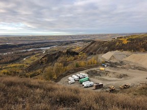 A shifting hillside near Fort St. John B.C., seen here in a recent handout photo, has damaged a gravel pit and severed a road, prompting evacuation of two properties.