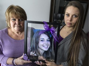 Julie Raymond with daughter Danielle and photo of daughter Shannon, who died after an evening on a party bus.