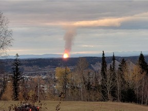A pipeline ruptured and sparked a huge fire north of Prince George on Tuesday.