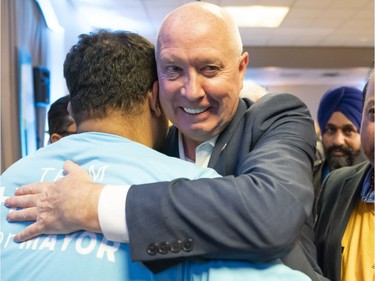 City of Burnaby Mayor elect Mike Hurley celebrates with supporters at his election headquarters after winning the 2018 municipal election, Burnaby, Oct., 20, 2018.