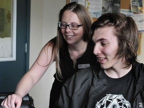 Musician Harley Jones with Alison Gutrath, coordinator at the Abbotsford Community Services' gang-reduction program.