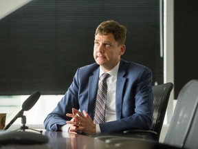 Attorney General David Eby appears before the editorial board of The Vancouver Sun and The Province in Vancouver.