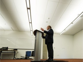 Surrey chief election officer Anthony Capuccinello Iraci speaks at Surrey City Centre Library on Oct. 1.