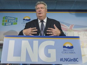FILE PHOTO: Former B.C. Minister of Natural Gas Development Rich Coleman announces during a press conference in Vancouver, October 7th, 2013, that he is going to Korea, China and Malaysia to promote BC's LNG industry.