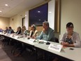 North Vancouver School District chair Christie Sacré (fourth from right) and trustee Susan Skinner (far right) are both running for re-election this Saturday. They are pictured with other candidates at a recent all-candidates meeting.