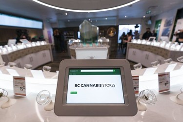A tablet computer sits on the counter of the sniffing station inside the BC Cannabis Store in Kamloops, Oct. 17, 2018.