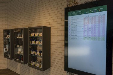 An electronic board listing prices an availability of product inside the BC Cannabis Store in Kamloops, Oct., 17, 2018.