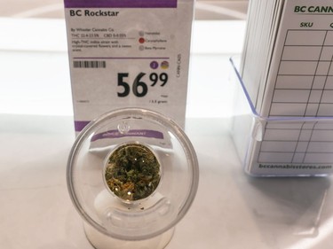 BC Rockstar cannabis bud sits in a sniffer inside the BC Cannabis Store in Kamloops, Oct., 17, 2018.