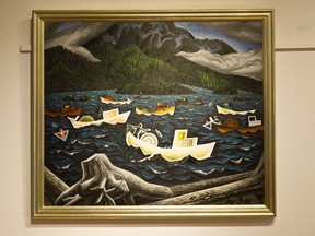 E.J. Hughes' Fishboats at Heffel gallery in Vancouver.